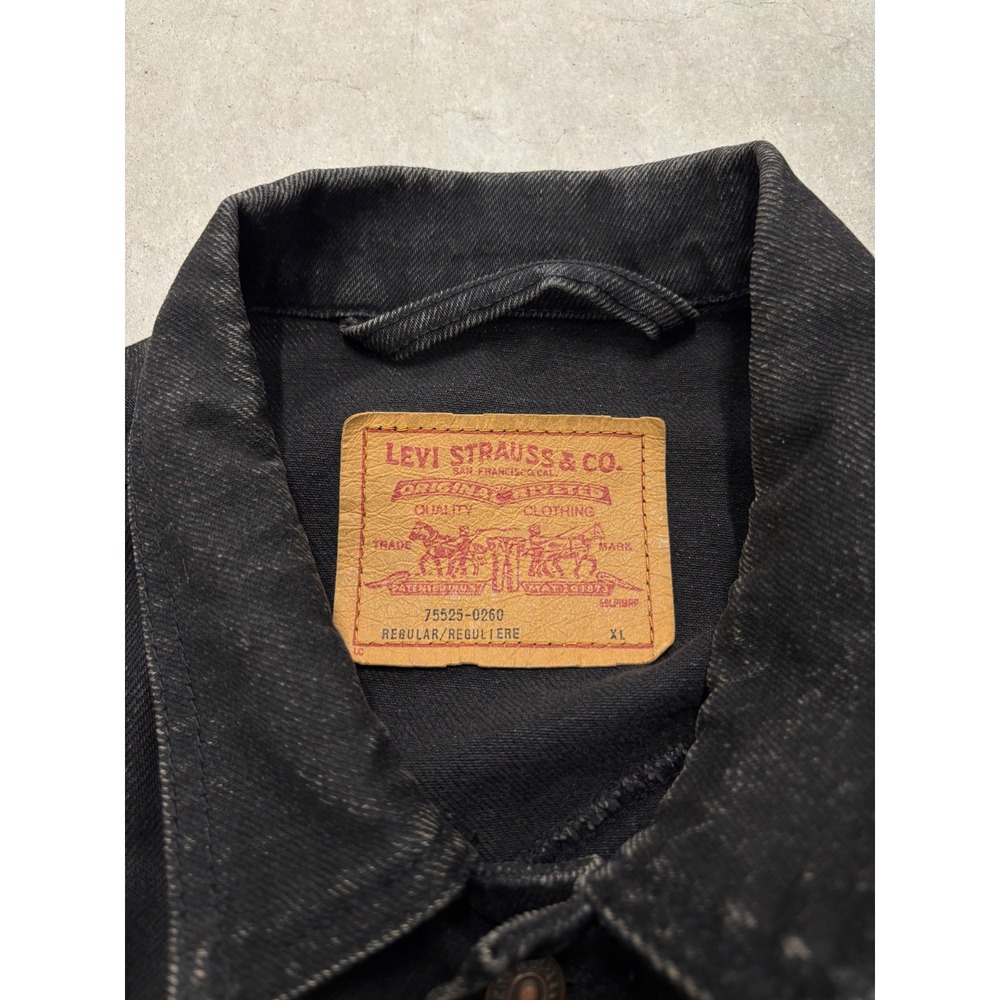 Levis 75525-0260 Black Denim Trucker Jacket Vintage Mens XL Faded Wash - Picture 5 of 8